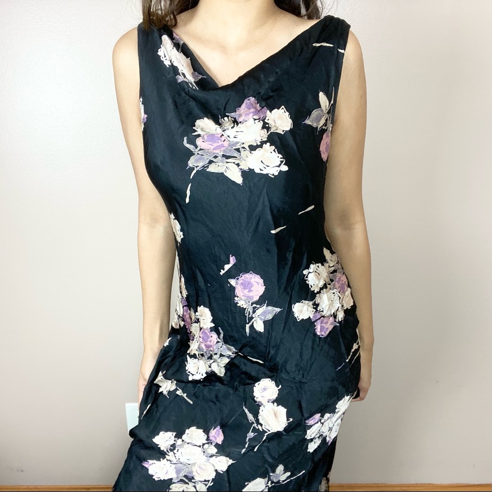 Satin off the shoulder floral 90s maxi dress